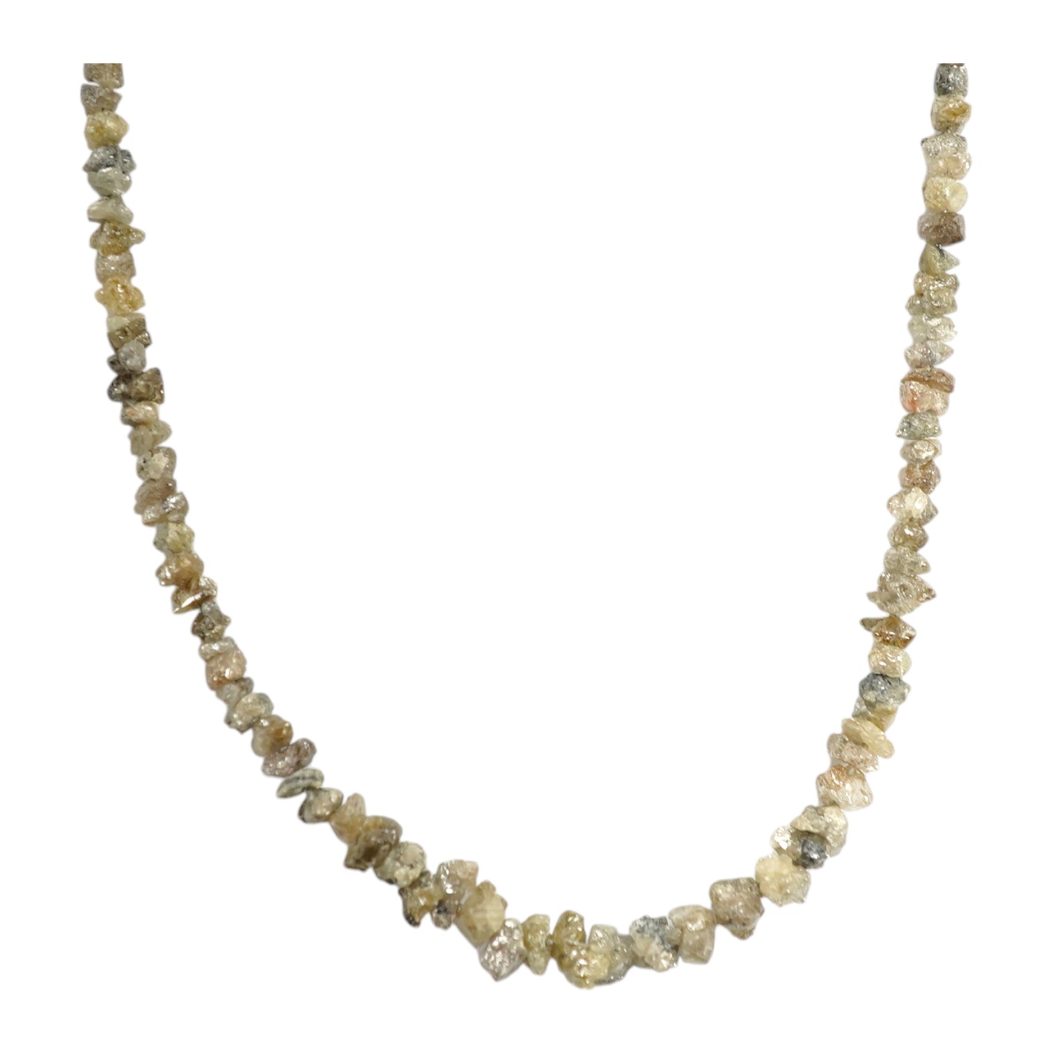 A single strand rough cut diamond necklace, with 750 yellow metal clasp, 40cm. Condition - fair